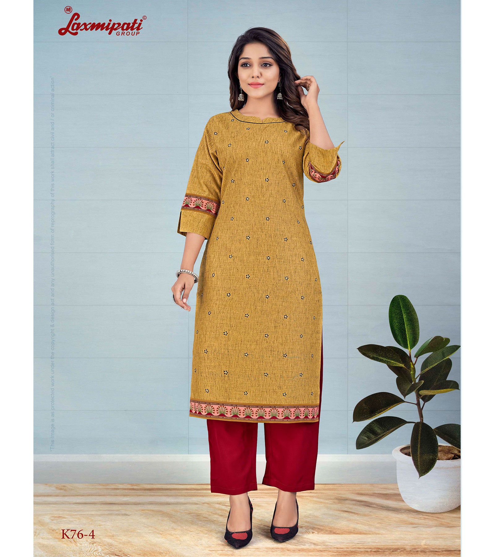 Laxmipati Avani Black Silk Lemon Curry Straight Cut Kurti