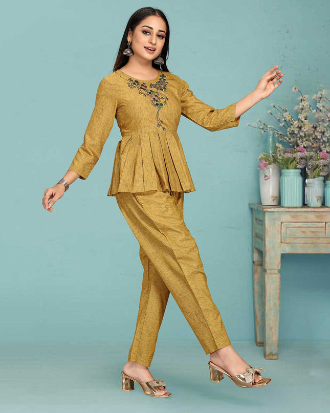 Laxmipati Black Silk Yellow  Coord Set With Embroidery In Top And Straight Pant