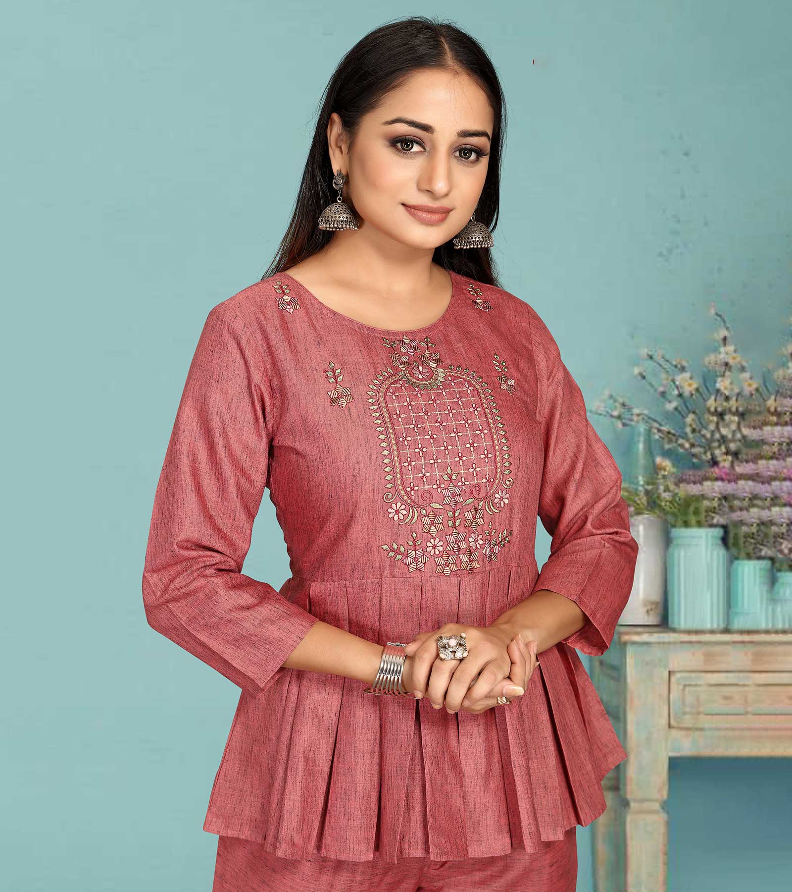 Laxmipati Black Silk Peach Coord Set With Embroidery In Top And Straight Pant