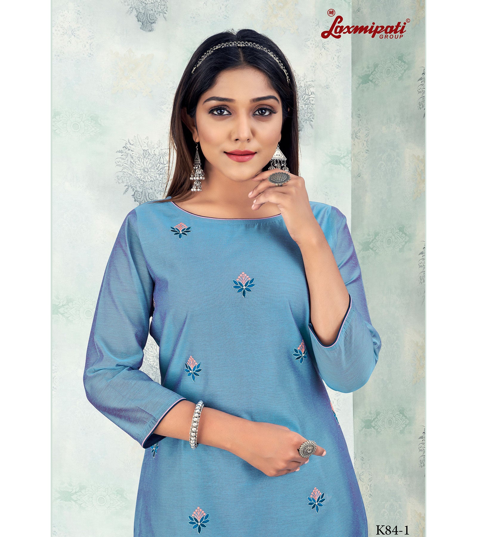 Laxmipati Damini Chandery Base Fabric Corn Flower Blue Kurta With Pant