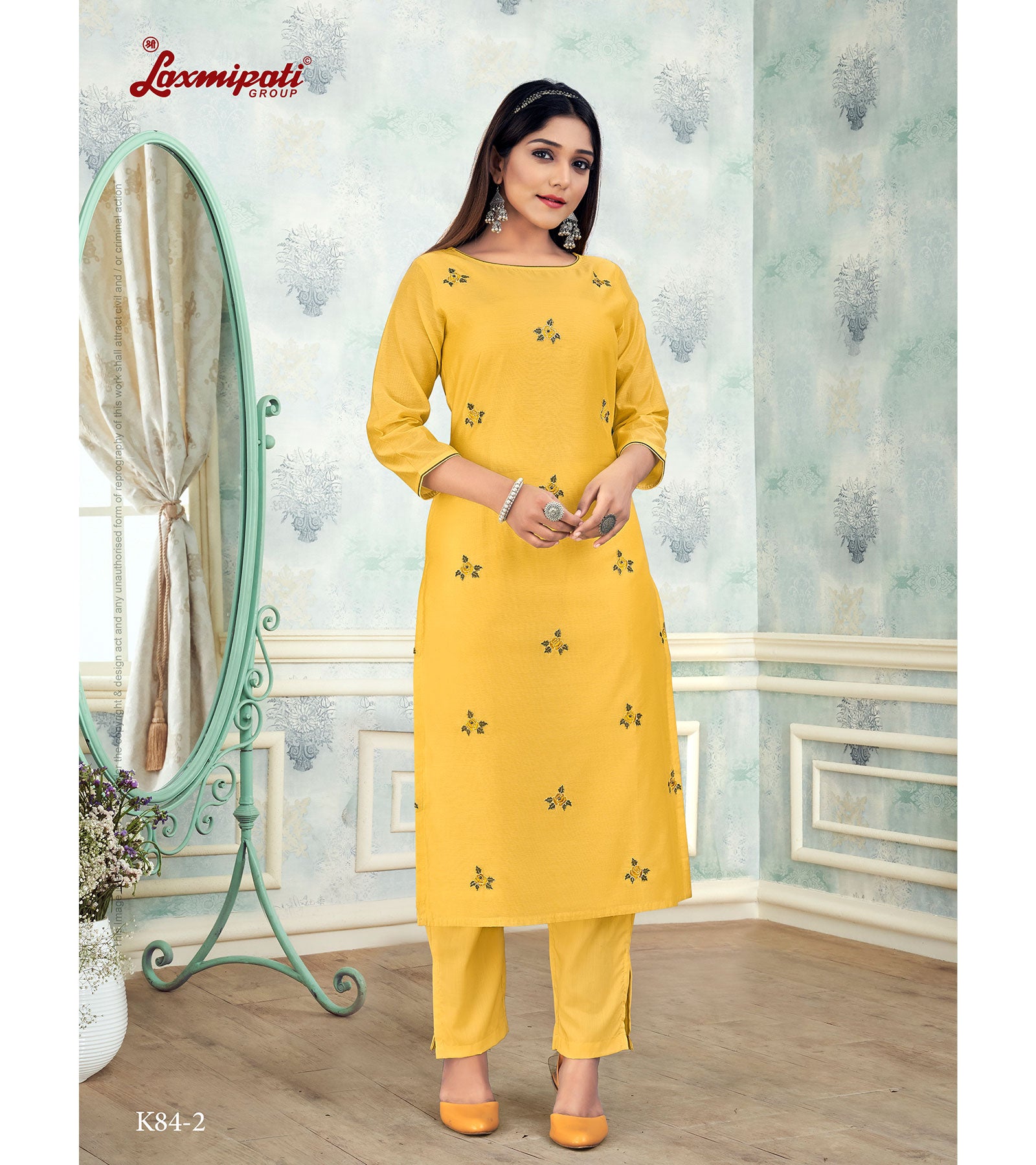 Laxmipati Damini Chandery Base Fabric Yellow Kurta With Pant