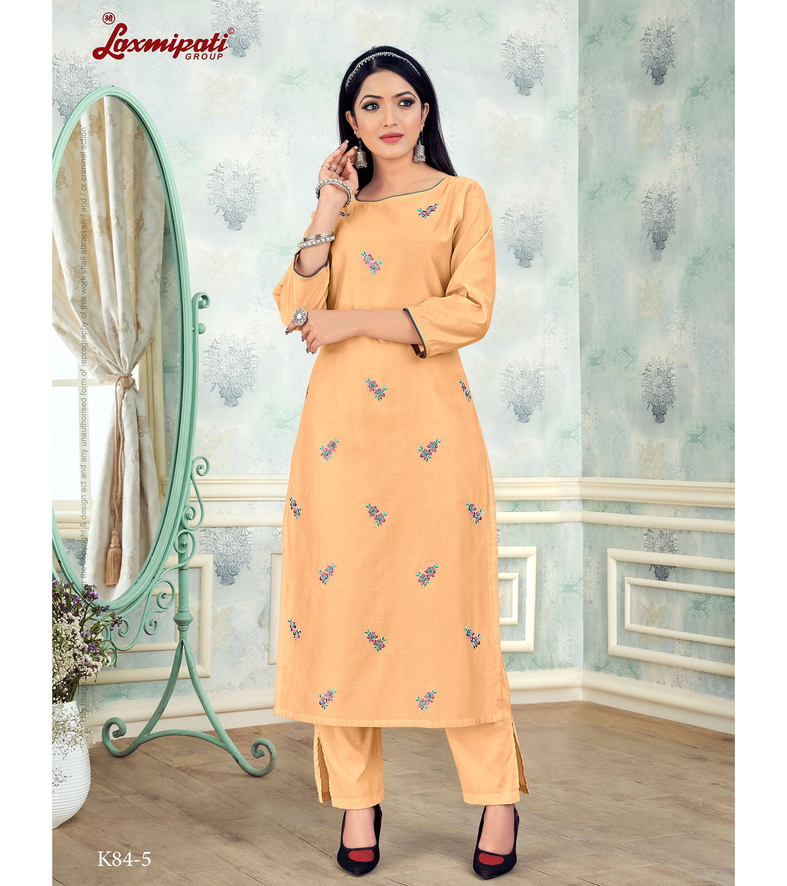 Laxmipati Damini Chandery Base Fabric Mid Orange Kurta With Pant