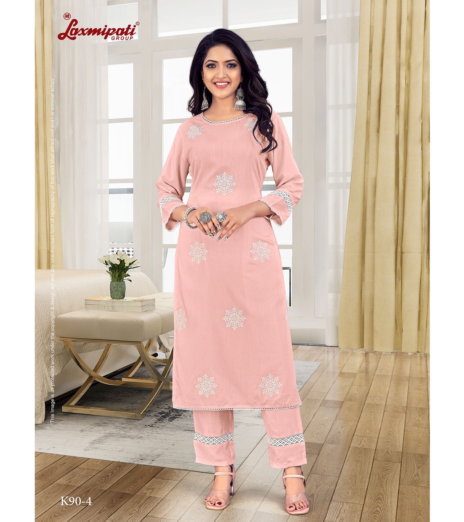 Laxmipati Muslin Rose Quartz Straight Cut Kurti With Pant