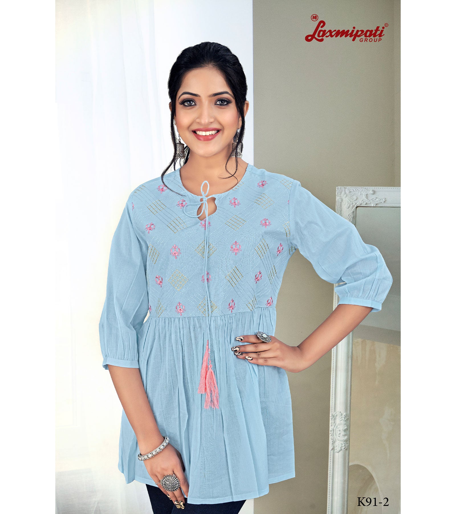 Laxmipati Nikita Mul Cotton Bright Sky Short Kurti