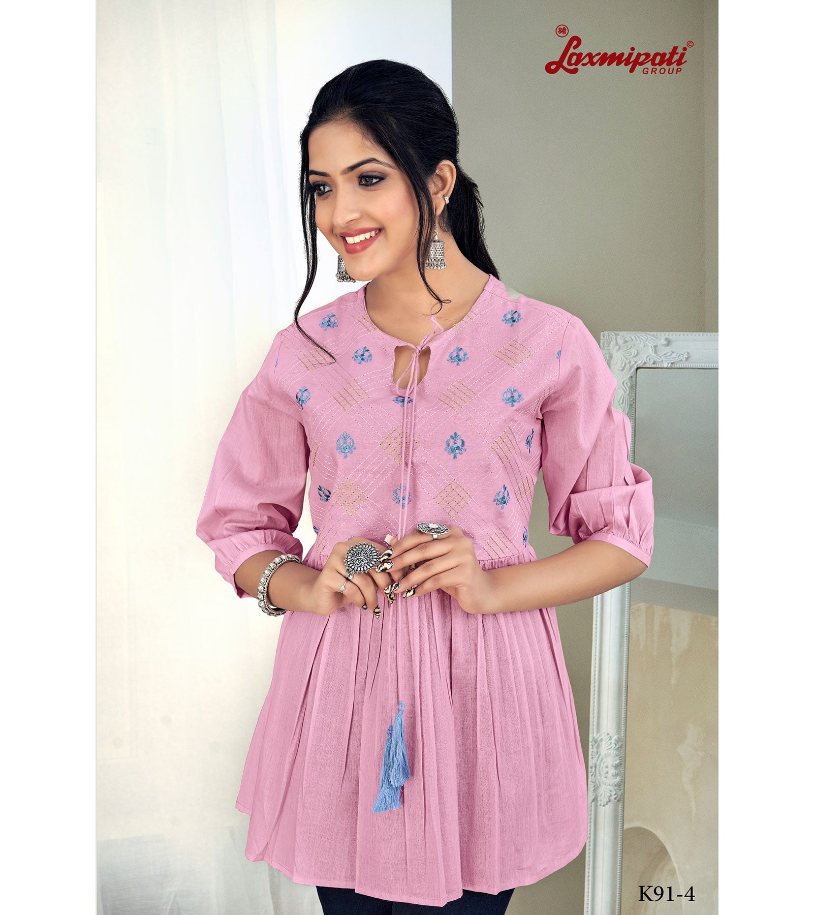 Laxmipati Nikita Mul Cotton Bubblegum Short Kurti