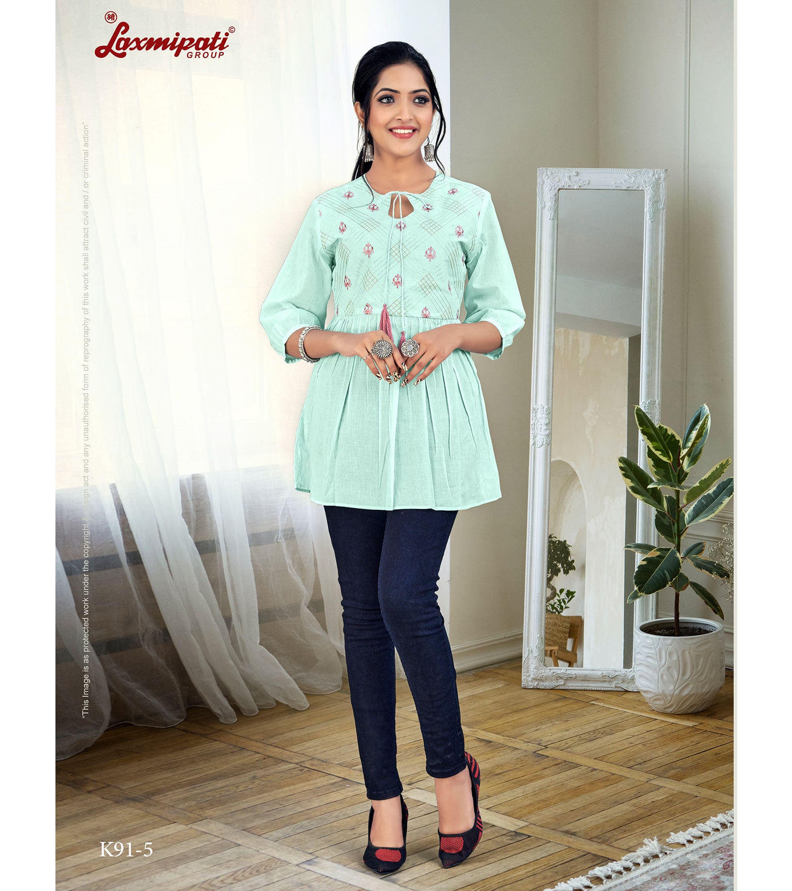 Laxmipati Nikita Mul Cotton Mint Short Kurti