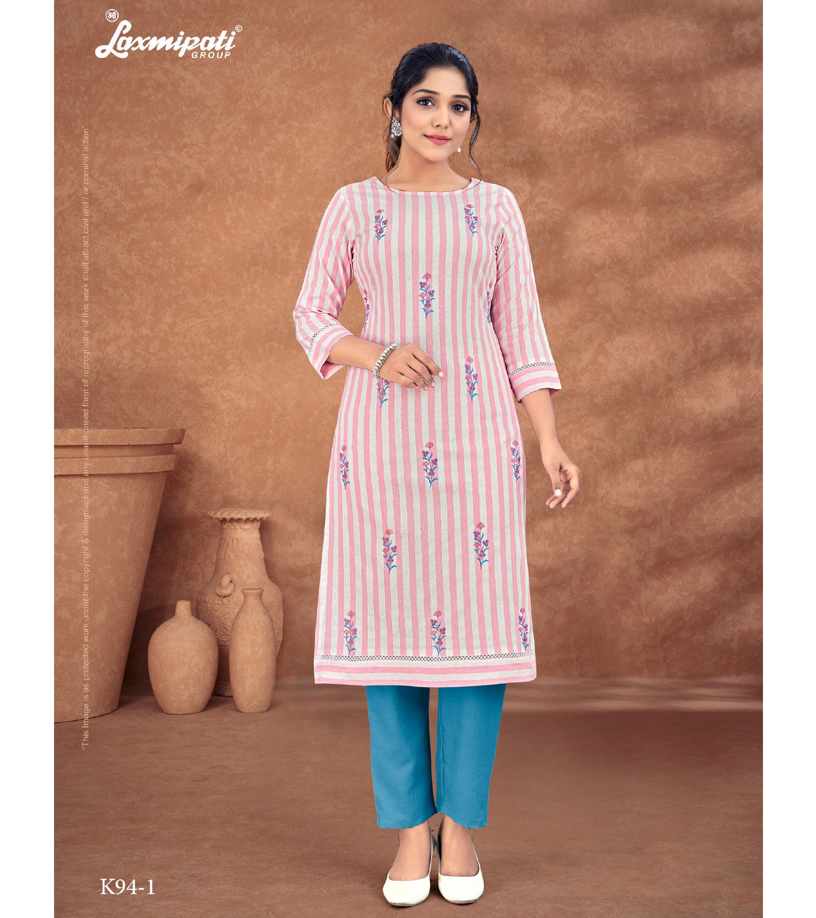 Laxmipati Cotton Pastel Pink Straight Cut Kurti