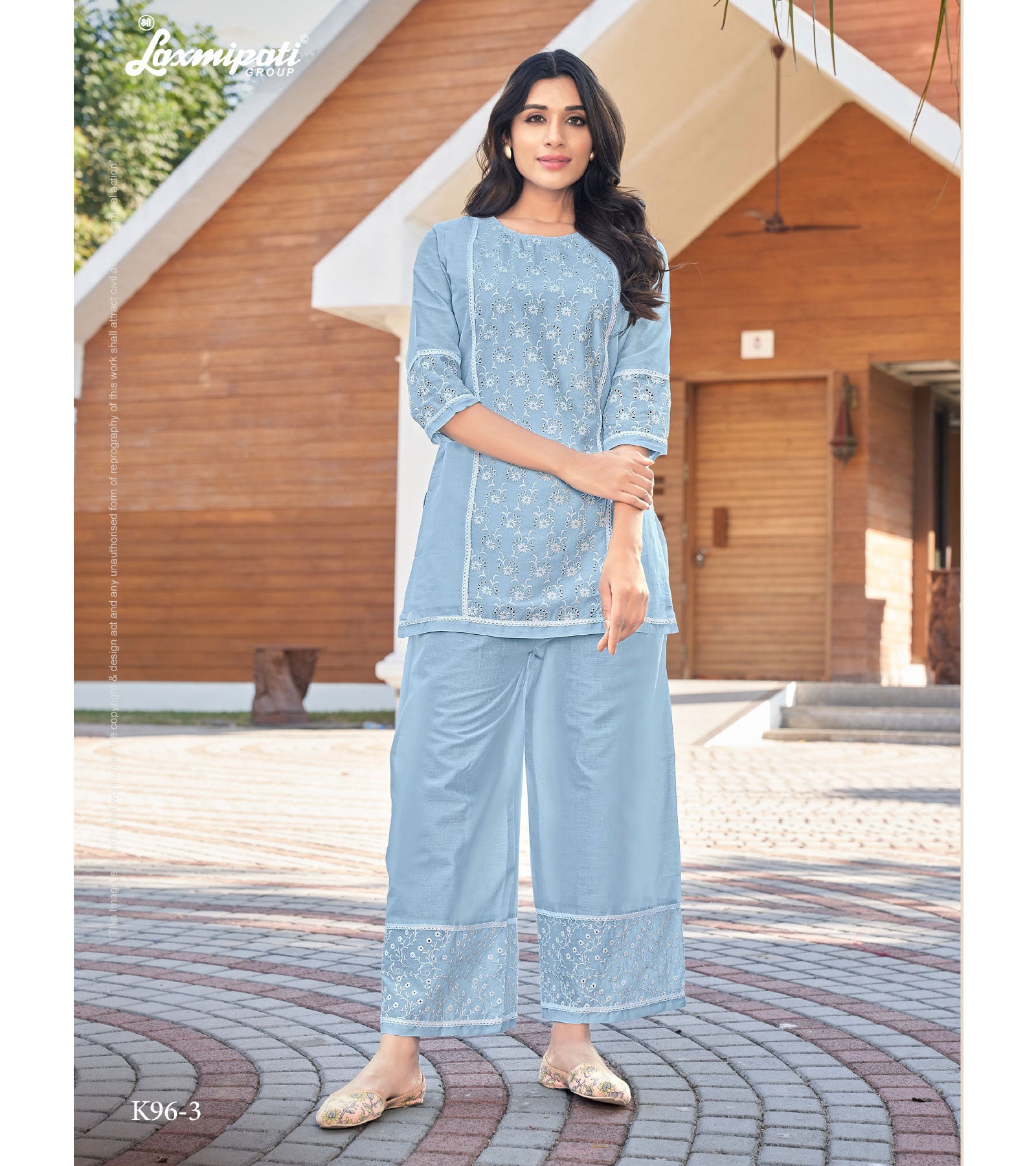 Laxmipati Mull Sky Blue Tunic With Palazzo