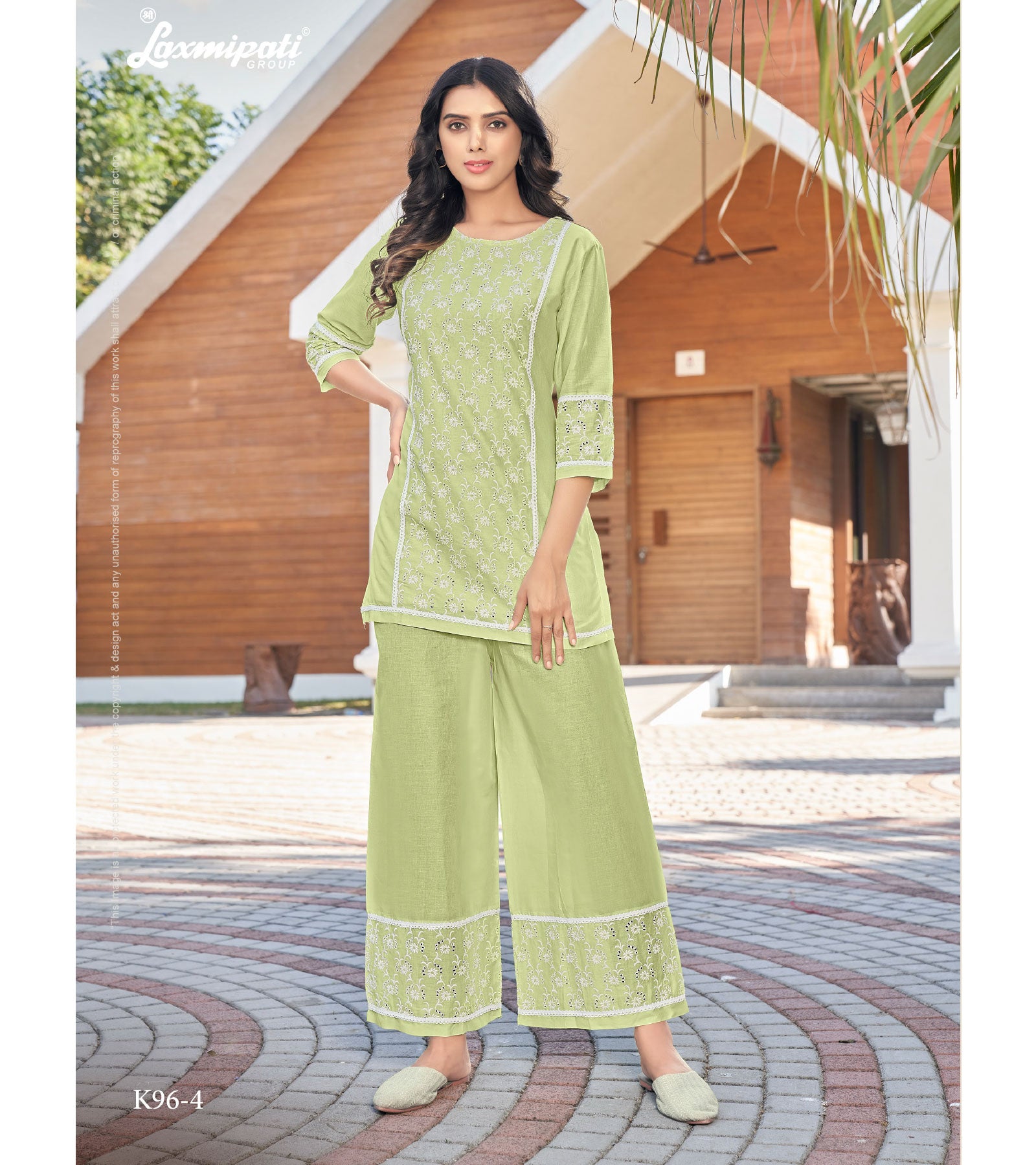 Laxmipati Mull Pistachio Green Tunic With Palazzo