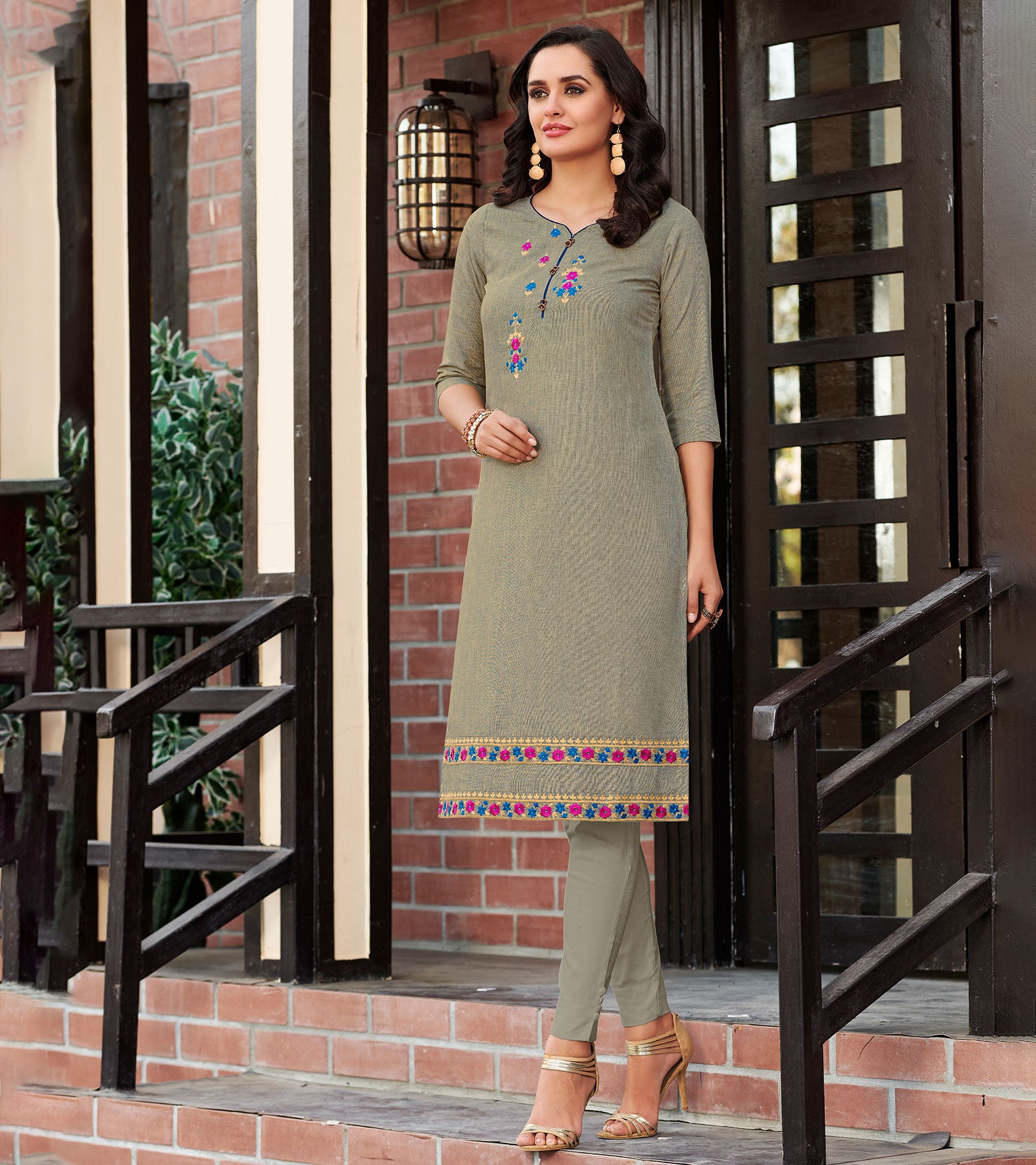 Laxmipati Cotton Textured Grey Kurti