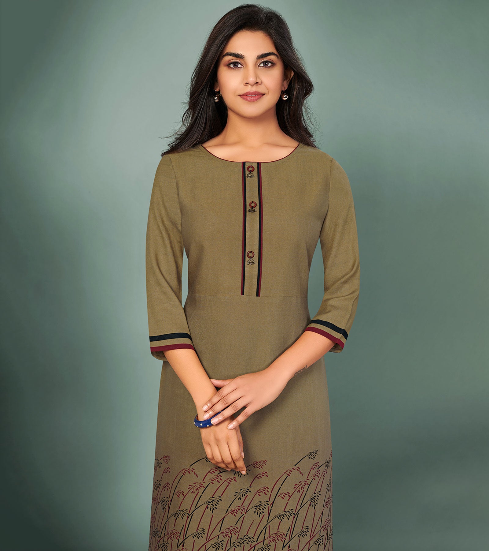 Laxmipati Cotton Mitti Brown Hand Crafted Print with Pigment Dye Straight Cut Kurti With Palazzo and Mask