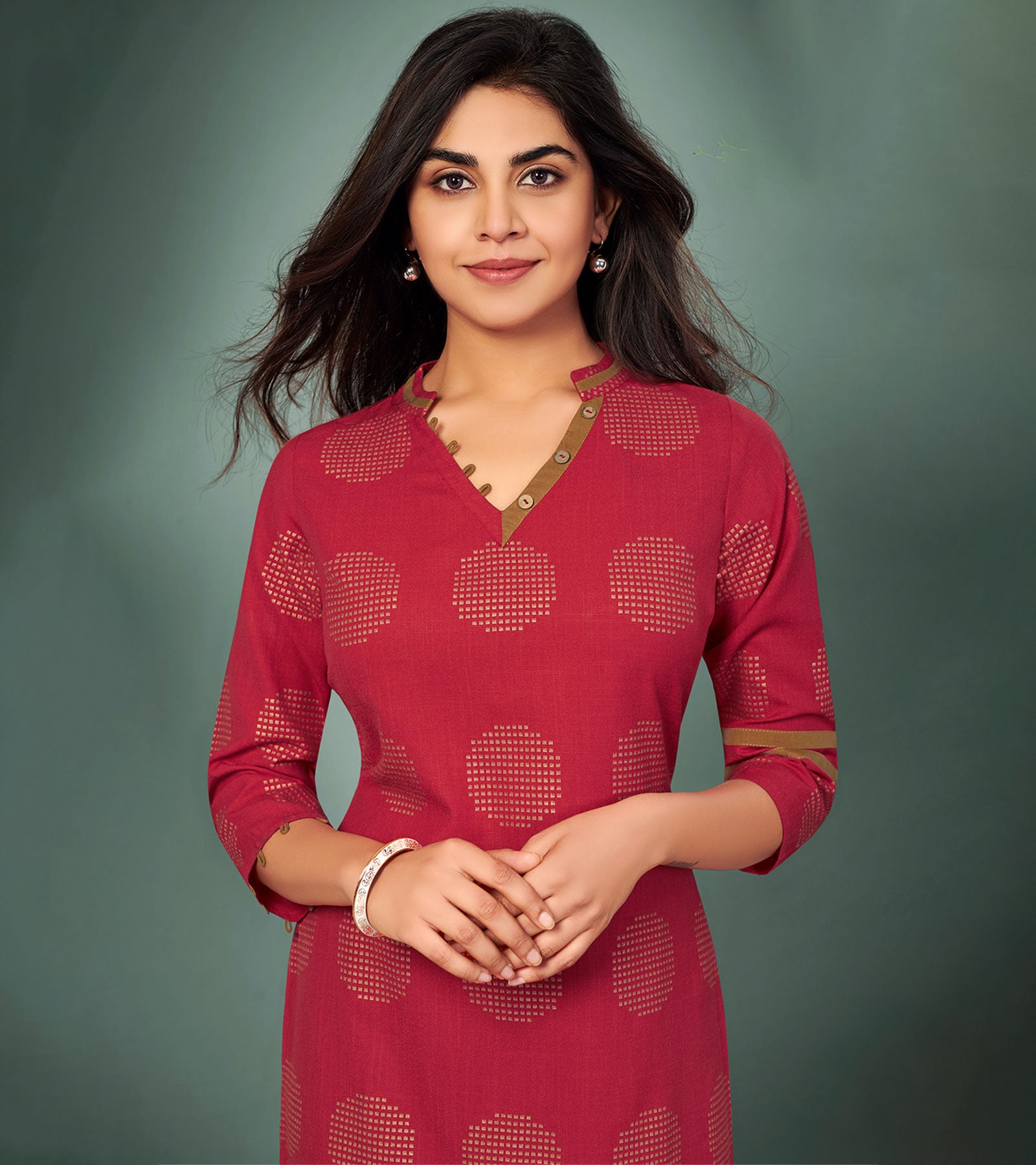 Laxmipati Cotton Rimzim redHand Crafted Print with Pigment Dye Straight Cut Kurti With Palazzo and Mask