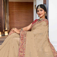 Beige Chiffon Saree with Resham & Stone Work - Aishwrya