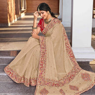 Beige Chiffon Saree with Resham & Stone Work - Aishwrya