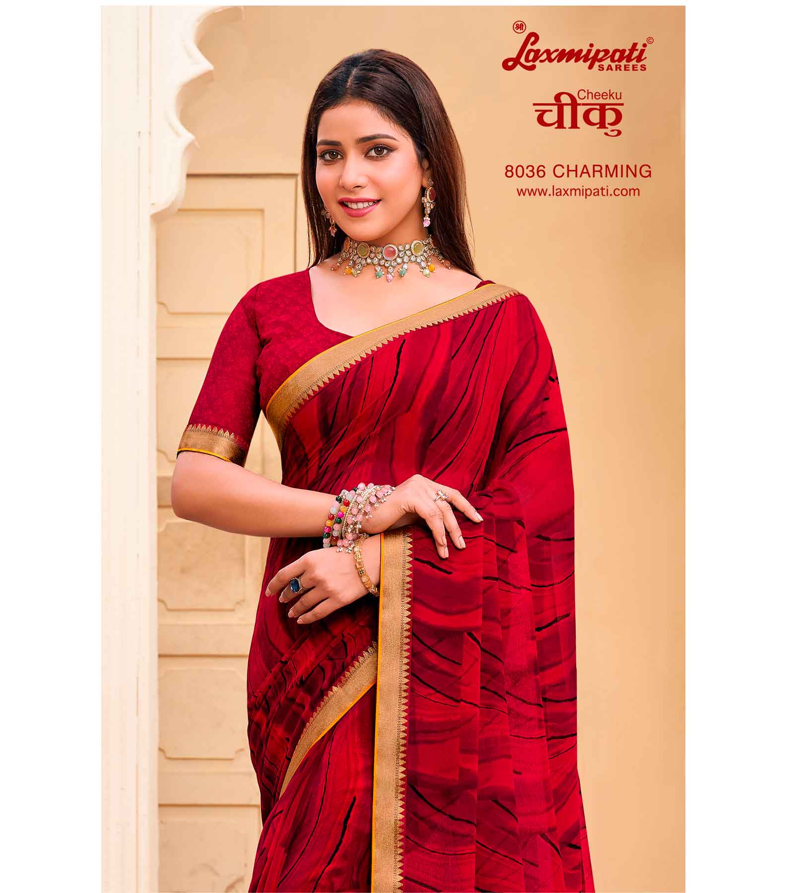 Laxmipati Cheeku  8036 C/C Georgette Red  Sarees