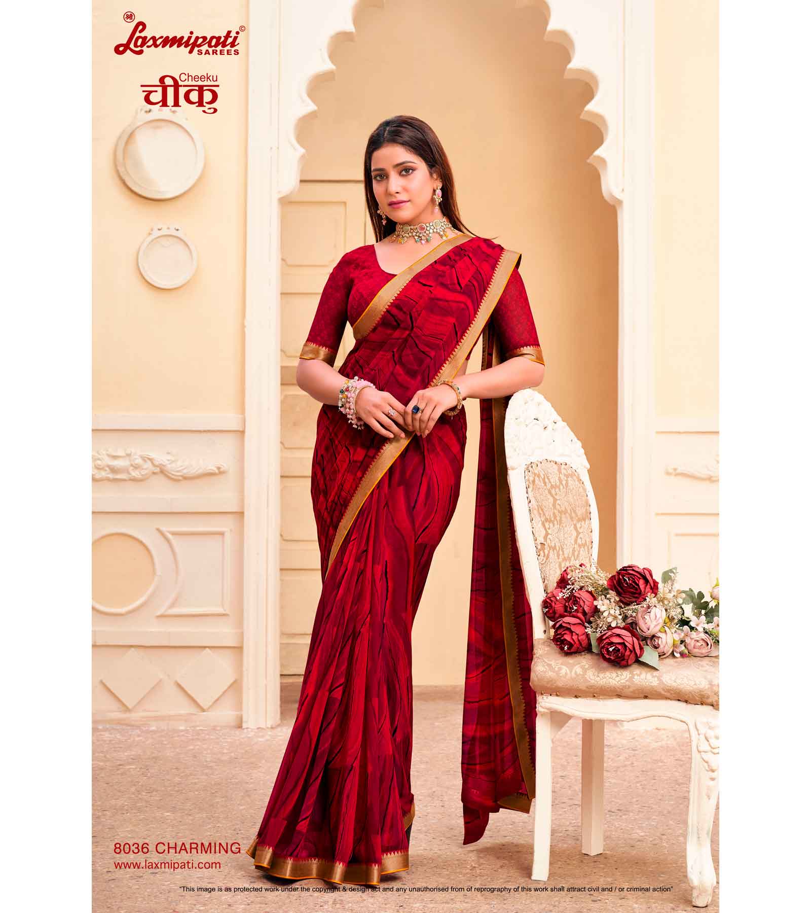 Laxmipati Cheeku  8036 C/C Georgette Red  Sarees