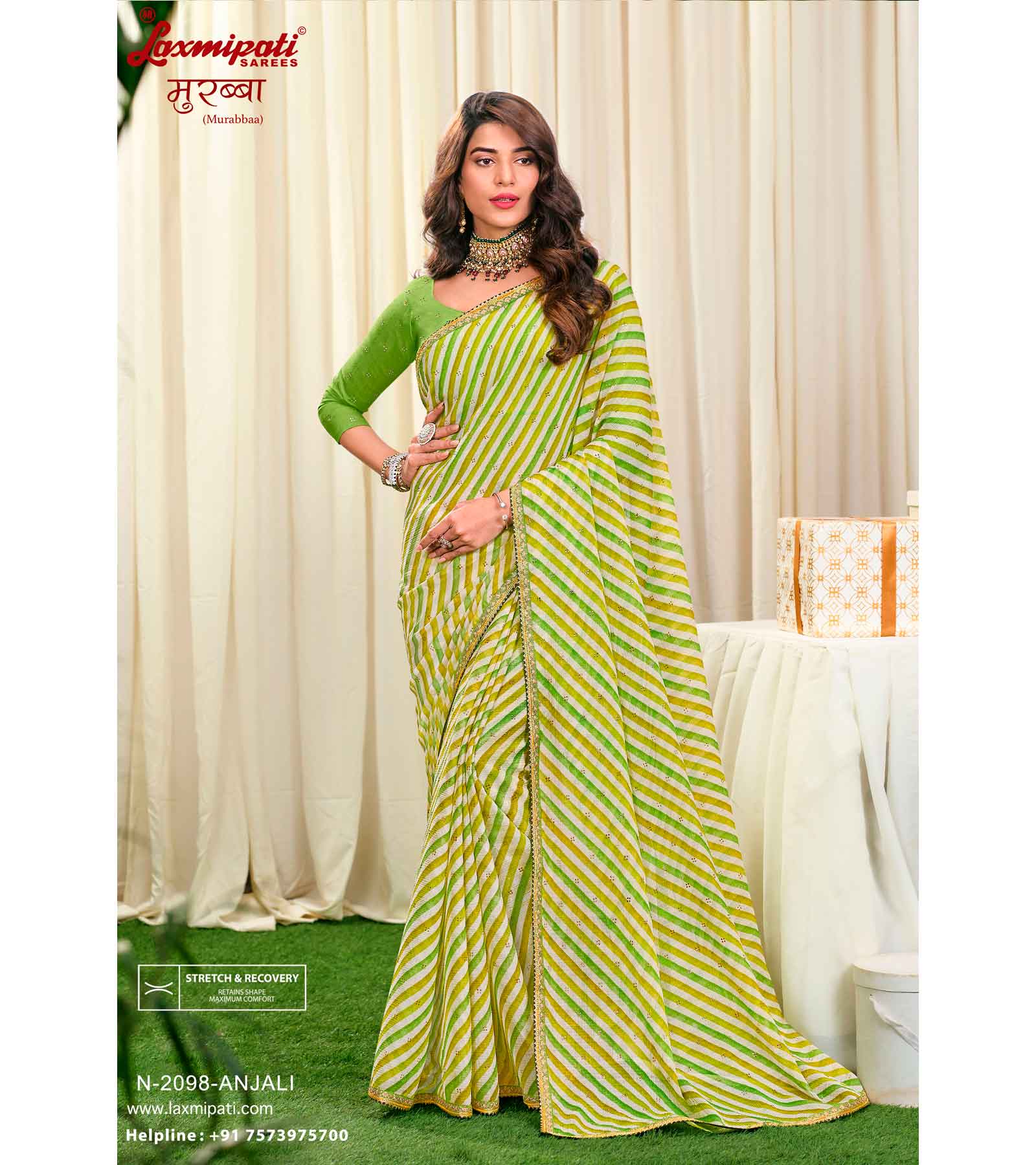 Laxmipati Murabbaa N-2098 Chiffon Pista Green Saree