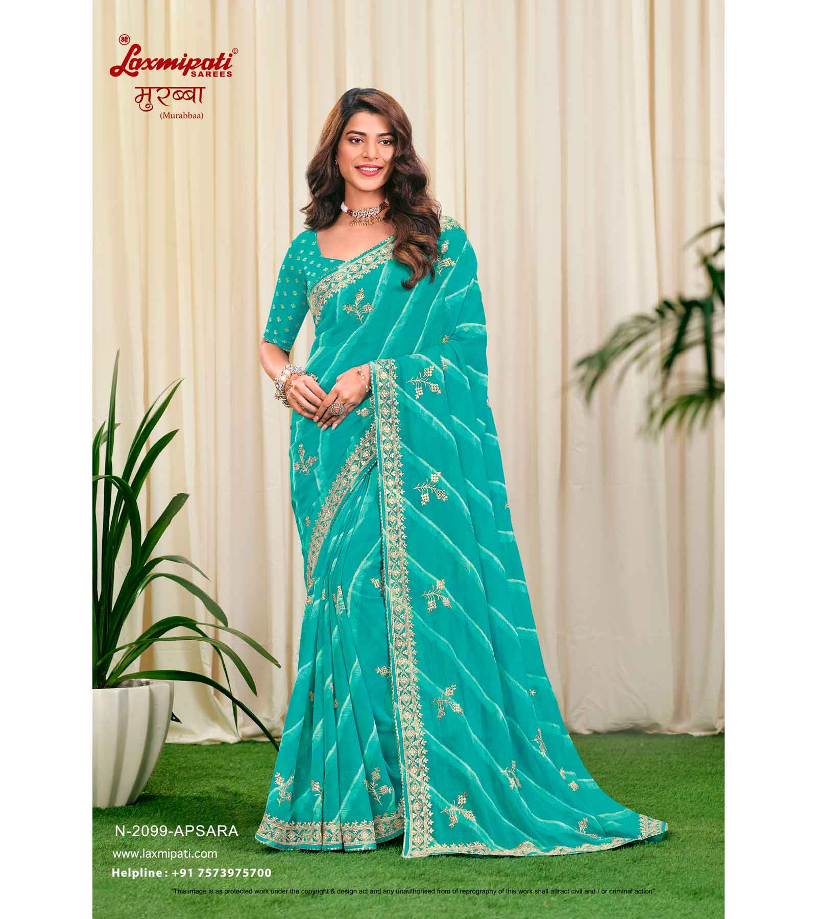 Laxmipati Murabbaa N-2099 Chiffon Blue Saree