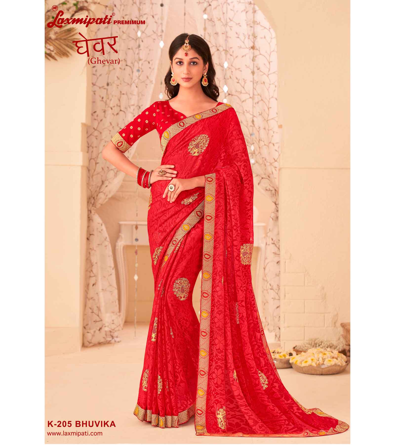 Laxmipati Ghevar K-205 Brasso Red Saree