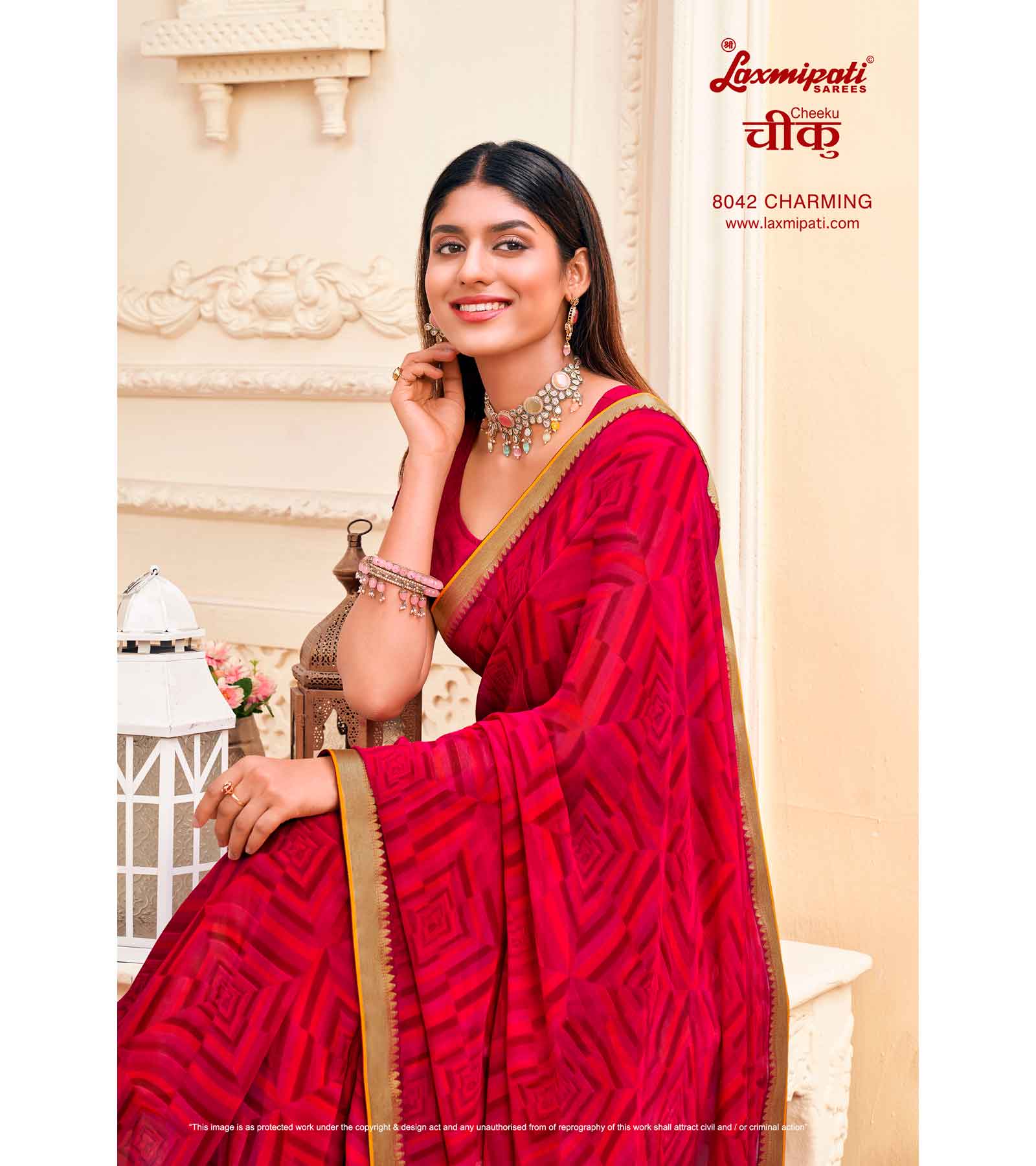 Laxmipati Cheeku  8042 C/C Georgette Red  Sarees