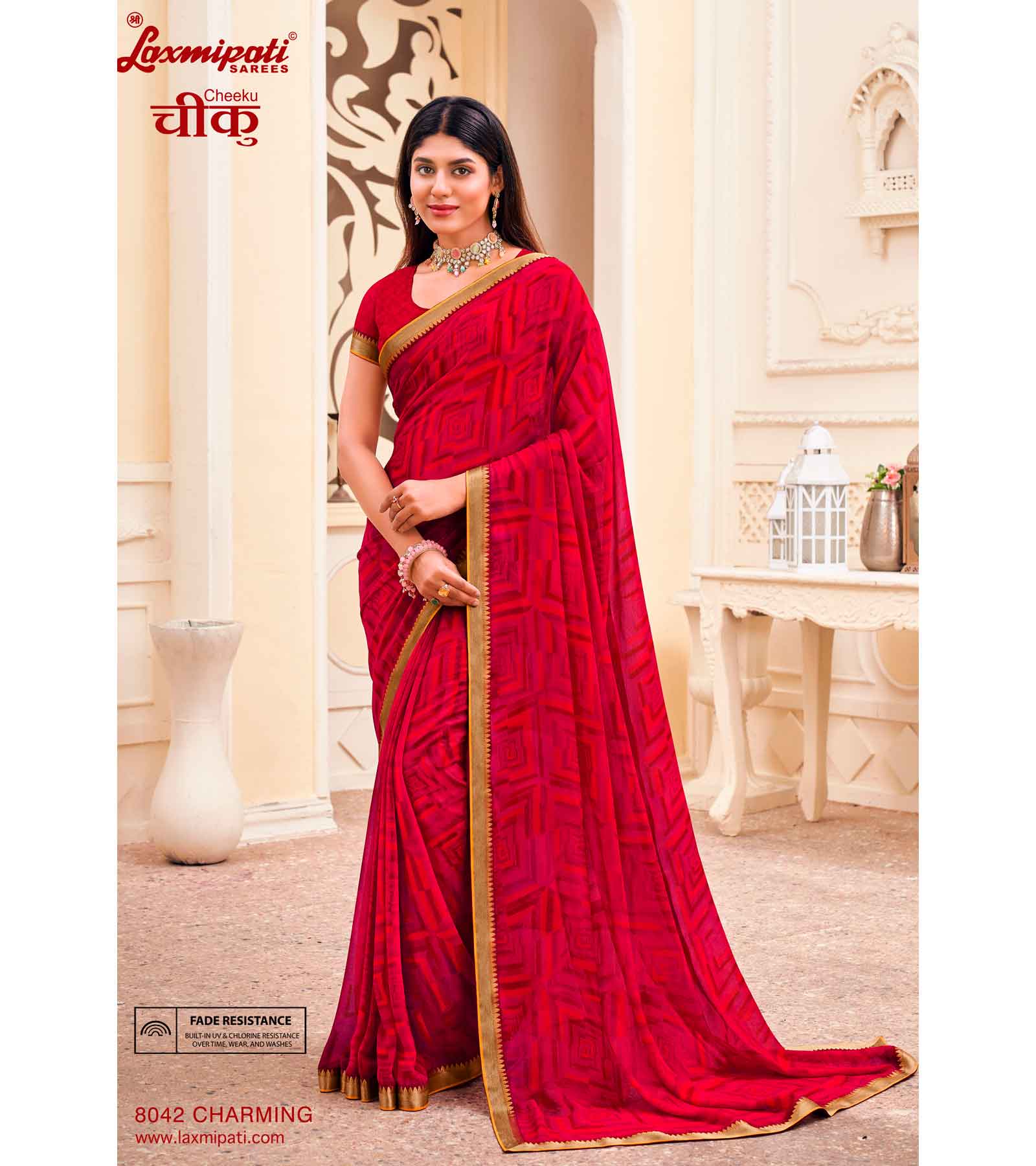 Laxmipati Cheeku  8042 C/C Georgette Red  Sarees