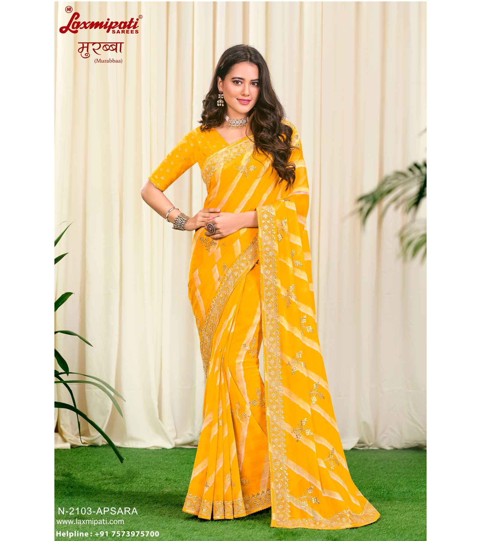 Laxmipati Murabbaa N-2103 Chiffon Yellow Saree