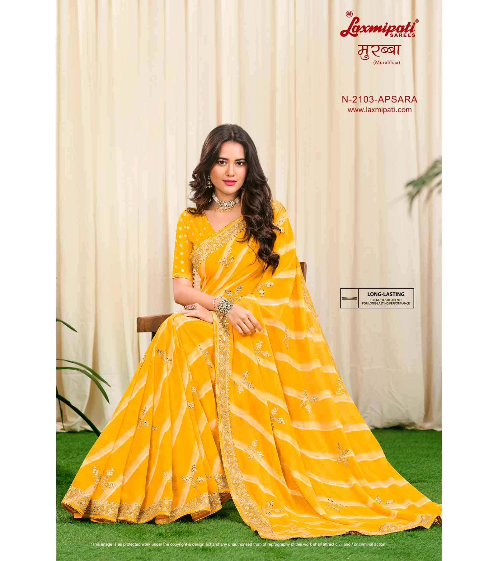 Laxmipati Murabbaa N-2103 Chiffon Yellow Saree