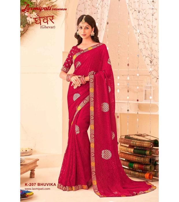 Laxmipati Ghevar K-207 Brasso Maroon Saree