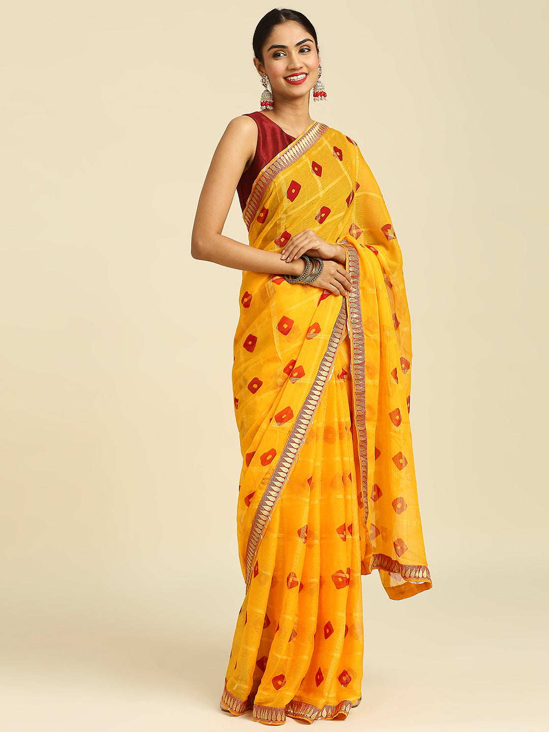 Laxmipati 13202 Poly Chiffon Yellow Saree