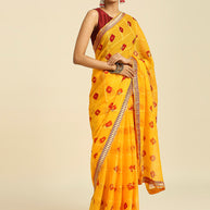 Laxmipati 13202 Poly Chiffon Yellow Saree