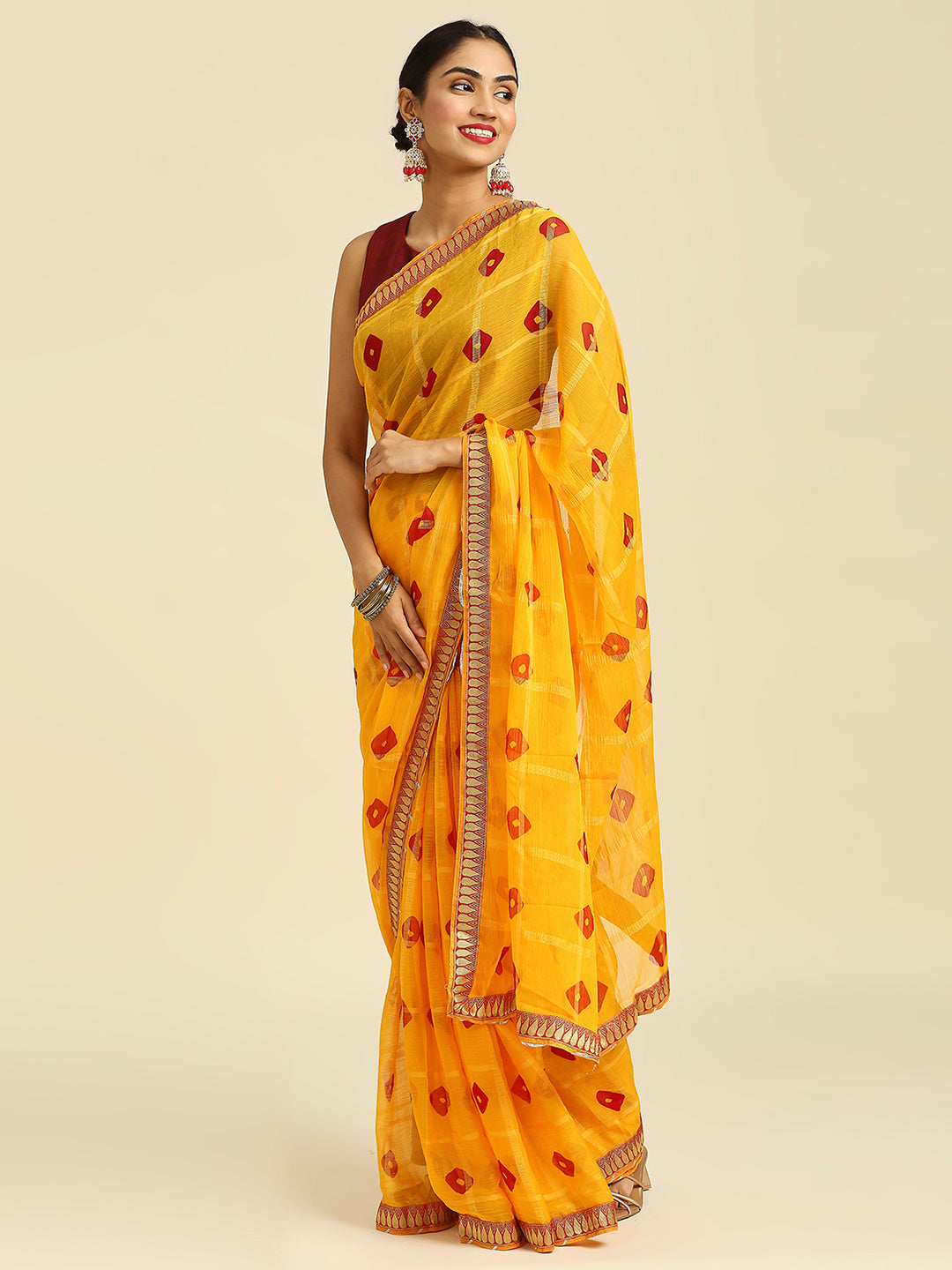 Laxmipati 13202 Poly Chiffon Yellow Saree