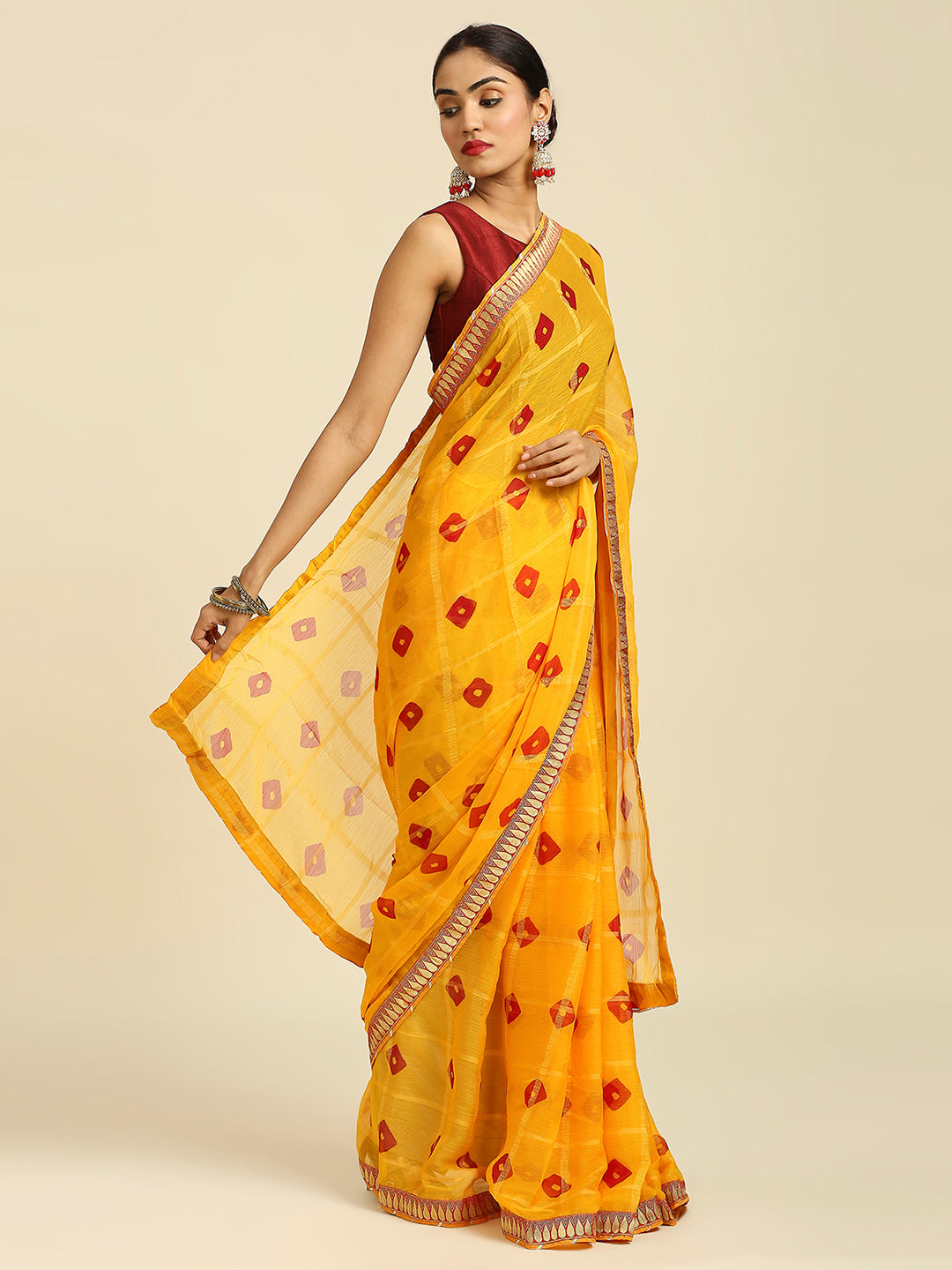 Laxmipati 13202 Poly Chiffon Yellow Saree