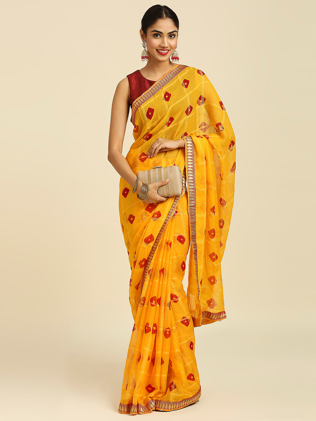 Laxmipati 13202 Poly Chiffon Yellow Saree