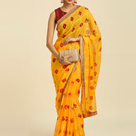 Laxmipati 13202 Poly Chiffon Yellow Saree