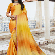 Yellow Georgette Designer Embroidered Saree