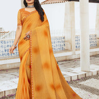 Mustard Georgette Designer Embroidered Saree