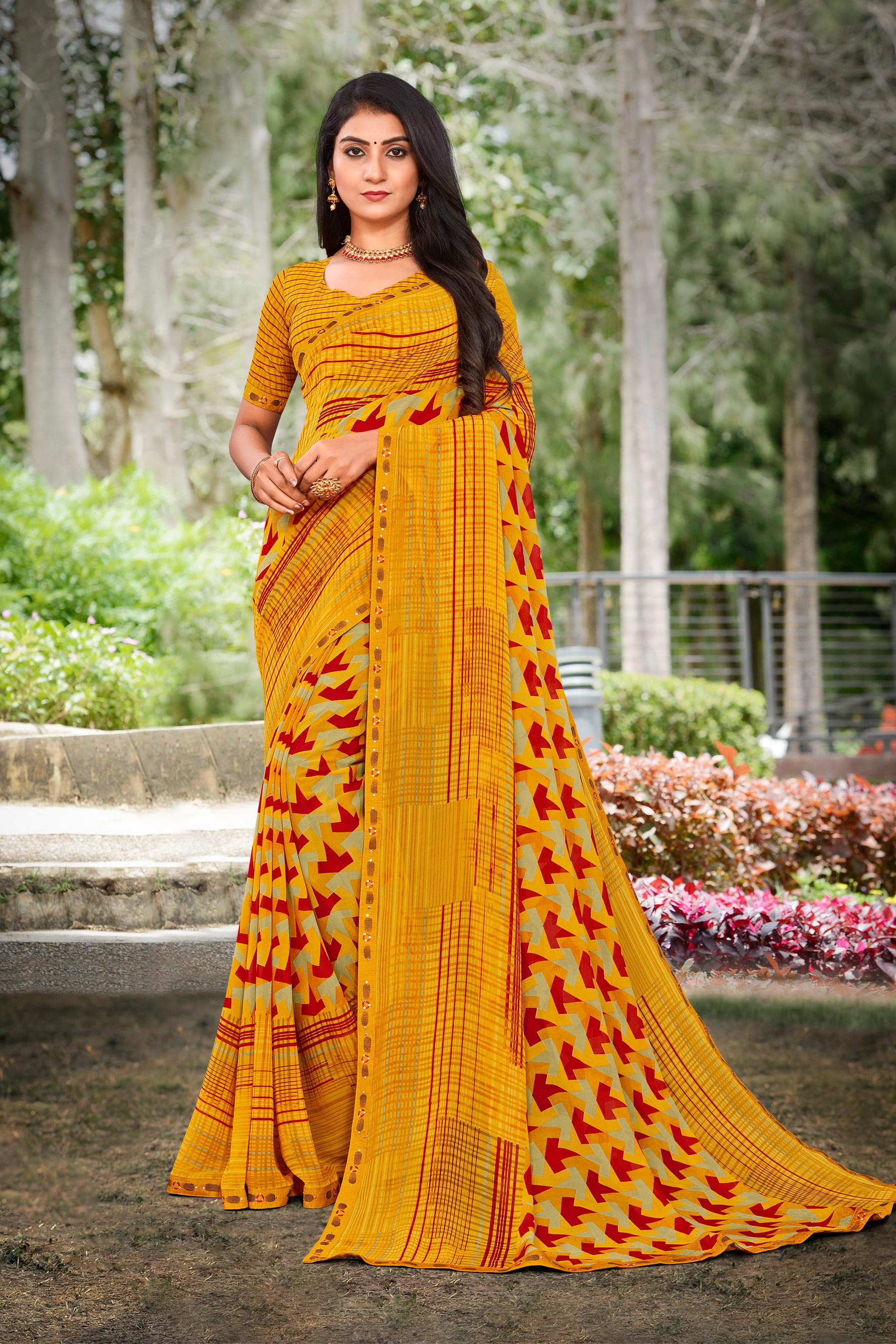 Laxmipati Priya 13365 Georgette Mustard Saree