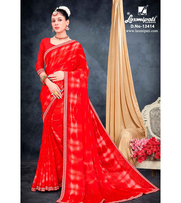Laxmipati Georgette Red Tie & Dye Saree