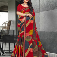 Multicolor Georgette Abstract Print Saree with Lace Border - Chitra
