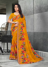 Georgette Multicolor Abstract Print Saree with Lace Border - Elegant & Stylish