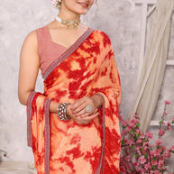 Laxmipati 13458 Swarda Peach Satin Chiffon Diamond Work Saree