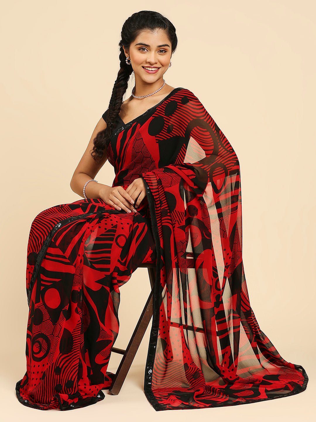 Laxmipati 13466 Georgette Red & Black Sarees