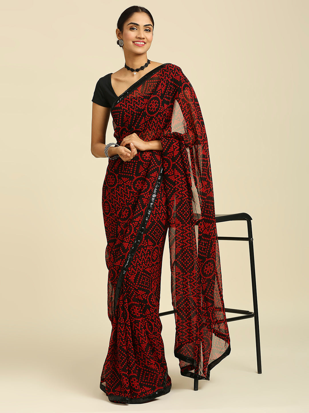 Laxmipati 13467 Georgette Red & Black Sarees