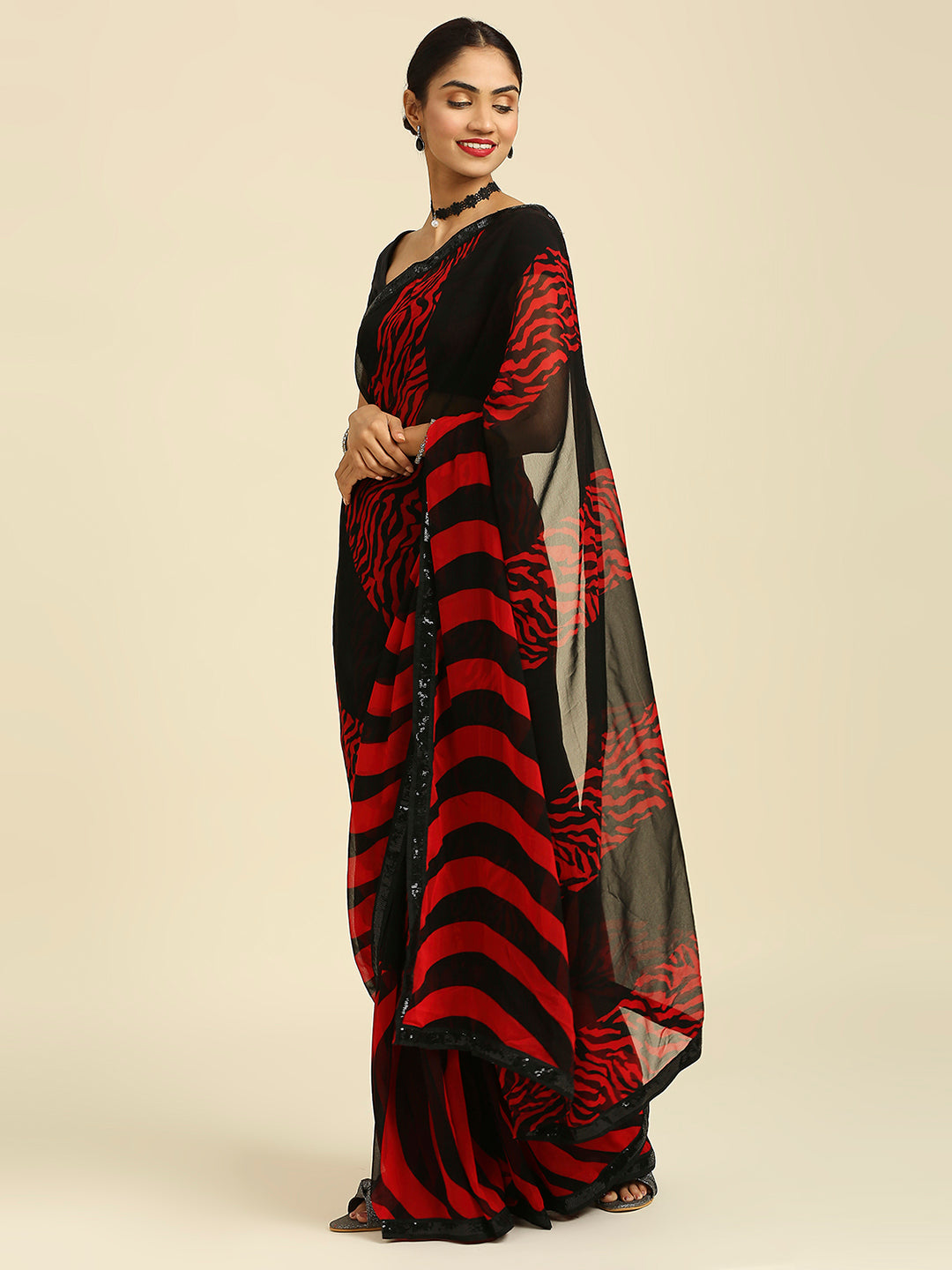 Laxmipati 13469 Georgette Red & Black Sarees