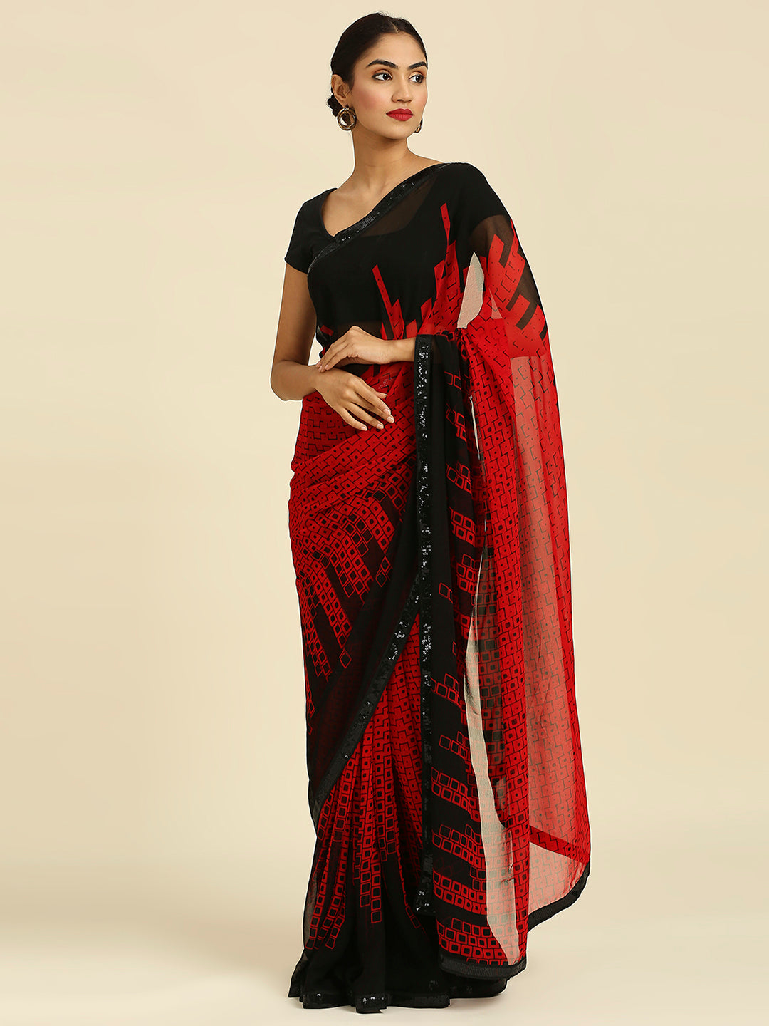 Laxmipati 13470 Georgette Red & Black Sarees