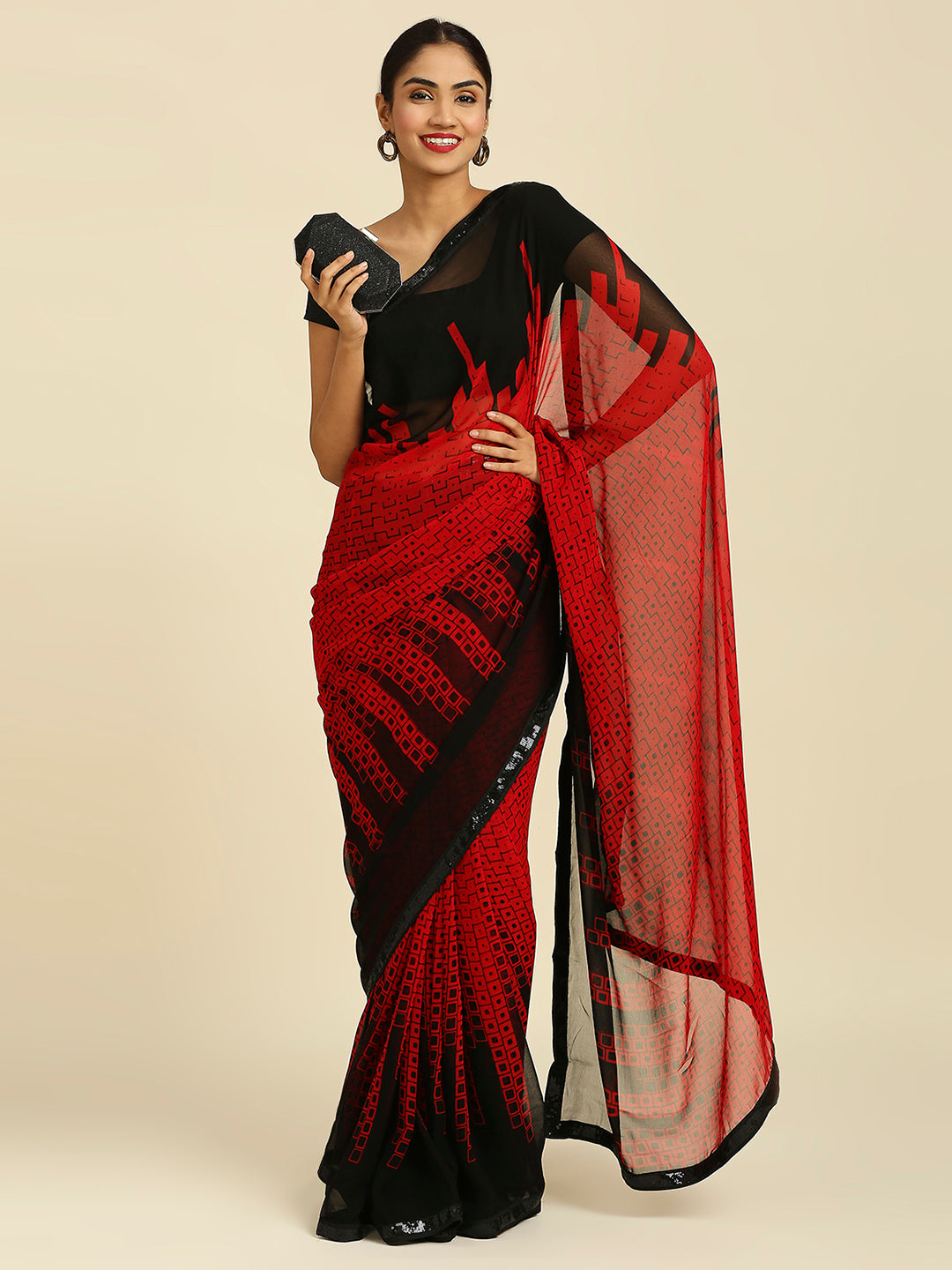 Laxmipati 13470 Georgette Red & Black Sarees