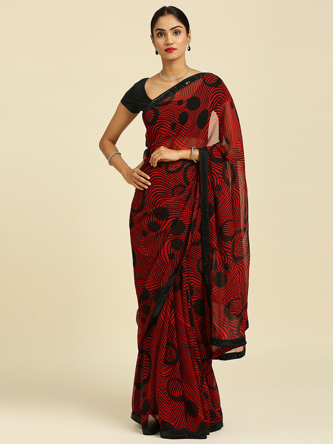 Laxmipati 13472 Georgette Red & Black Sarees