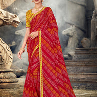 Laxmipati Red Chiffon Saree with Geometric Print