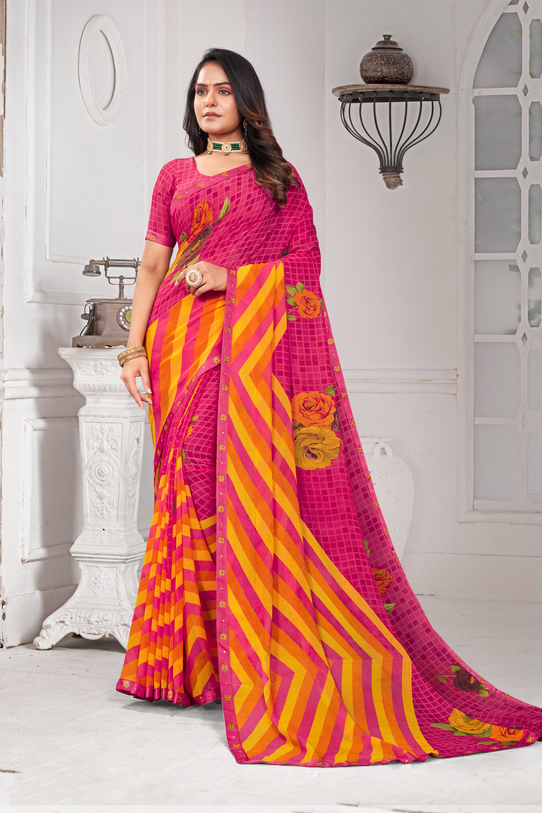 Laxmipati Priya 13575 Georgette Pink Saree