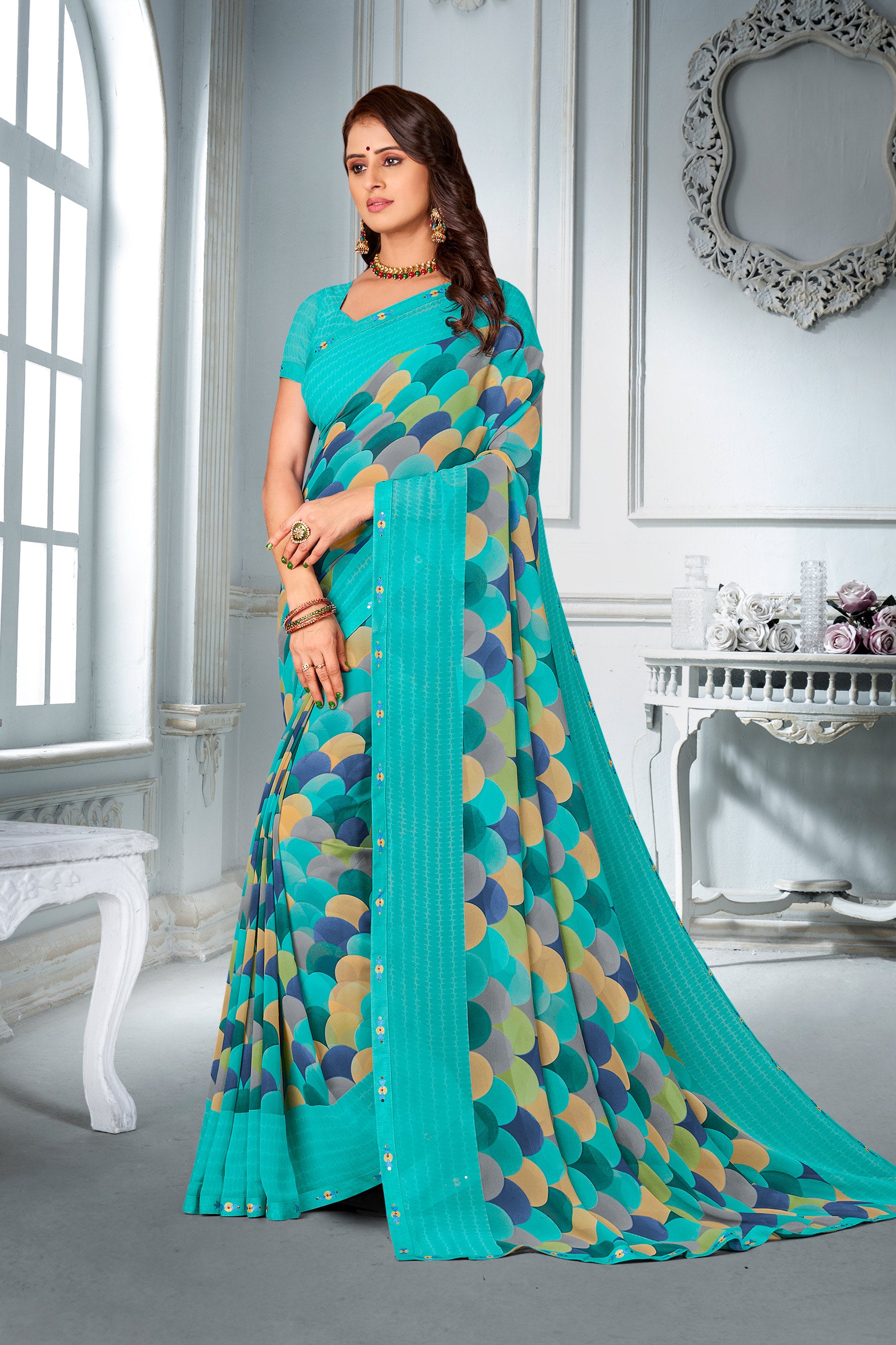 Laxmipati Priya 13583 Georgette Light Blue Saree